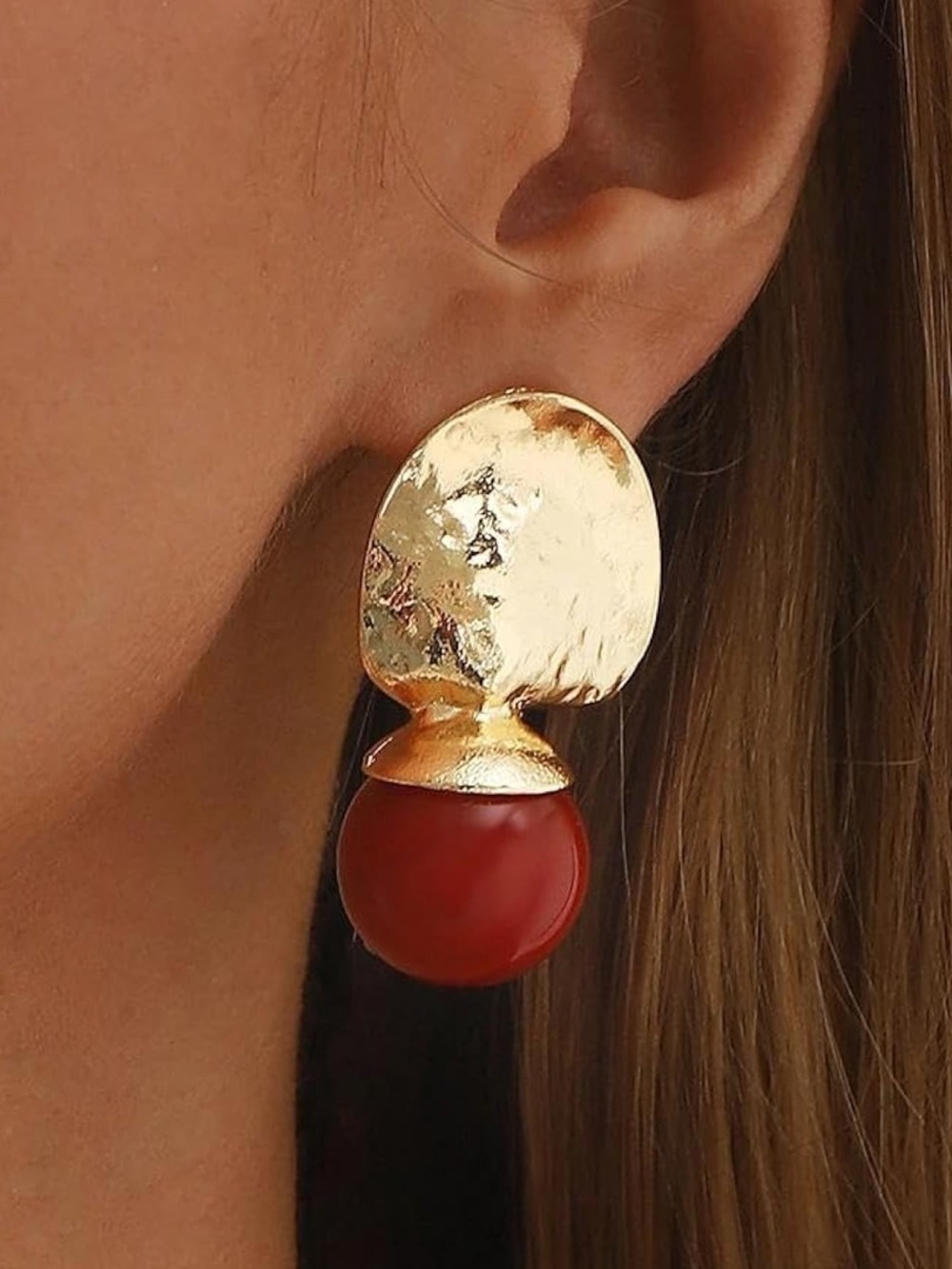 Anthropologie Gold-Tone Earrings with Red Orb